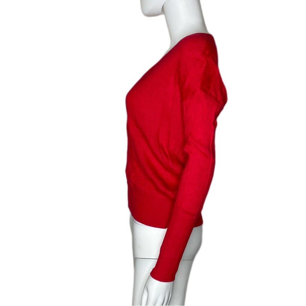 Elodie Women's Red Ribbed Knit Surplice Neck Long Sleeve Pullover Top sz S - Picture 3 of 4
